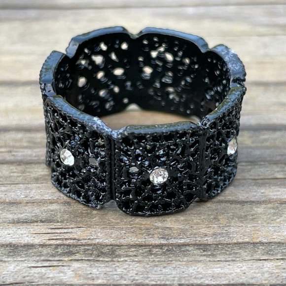 Fashion Ring Black Tone Unisex Jewelry Ring Crystal Accent Rings Size 11 - Picture 4 of 12